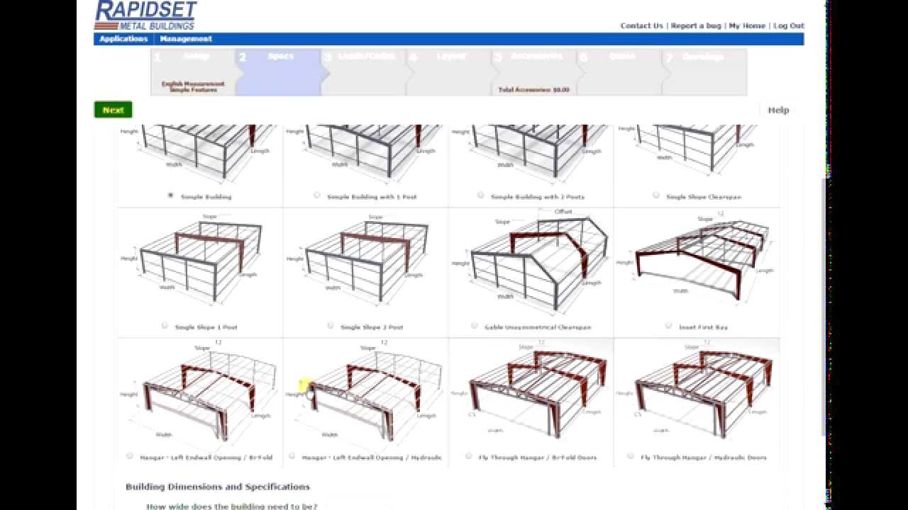 Rapidset Metal Buildings Online Design, Price and Print Plans Tool