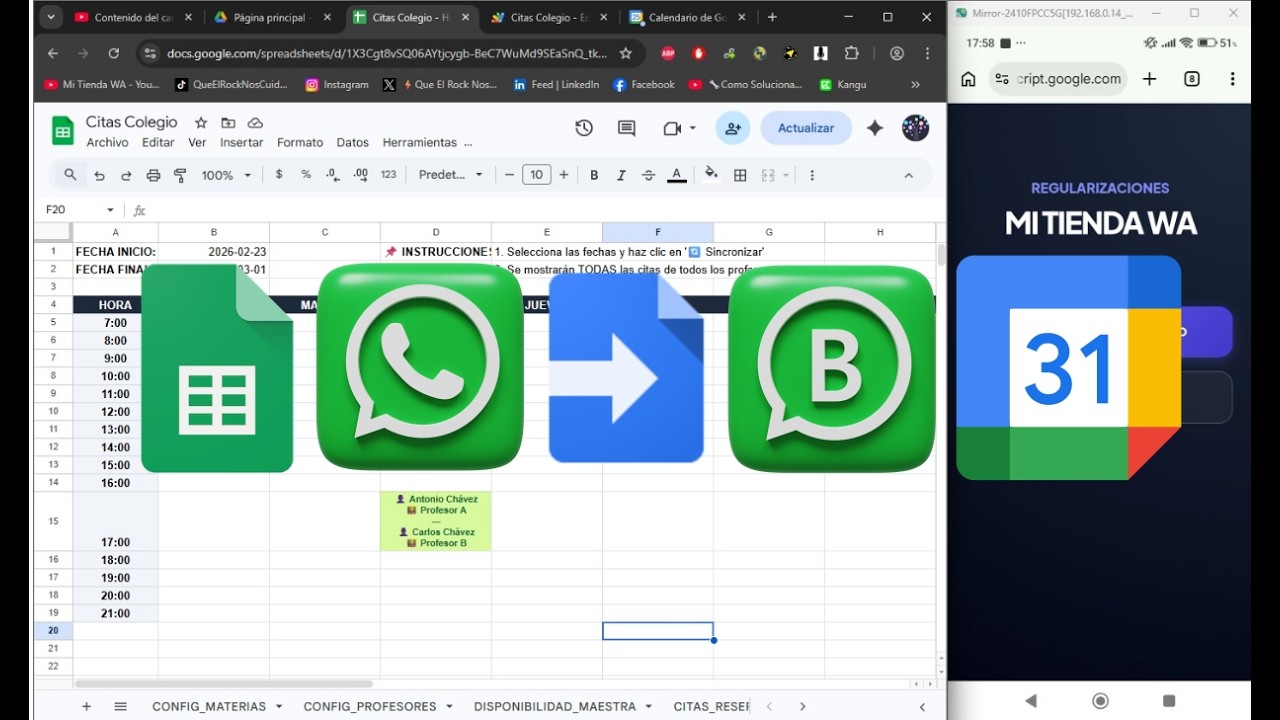 WebApp Gestión de Citas - Profesores - Alumnos - Google Sheets - Apps Script - WhatsApp