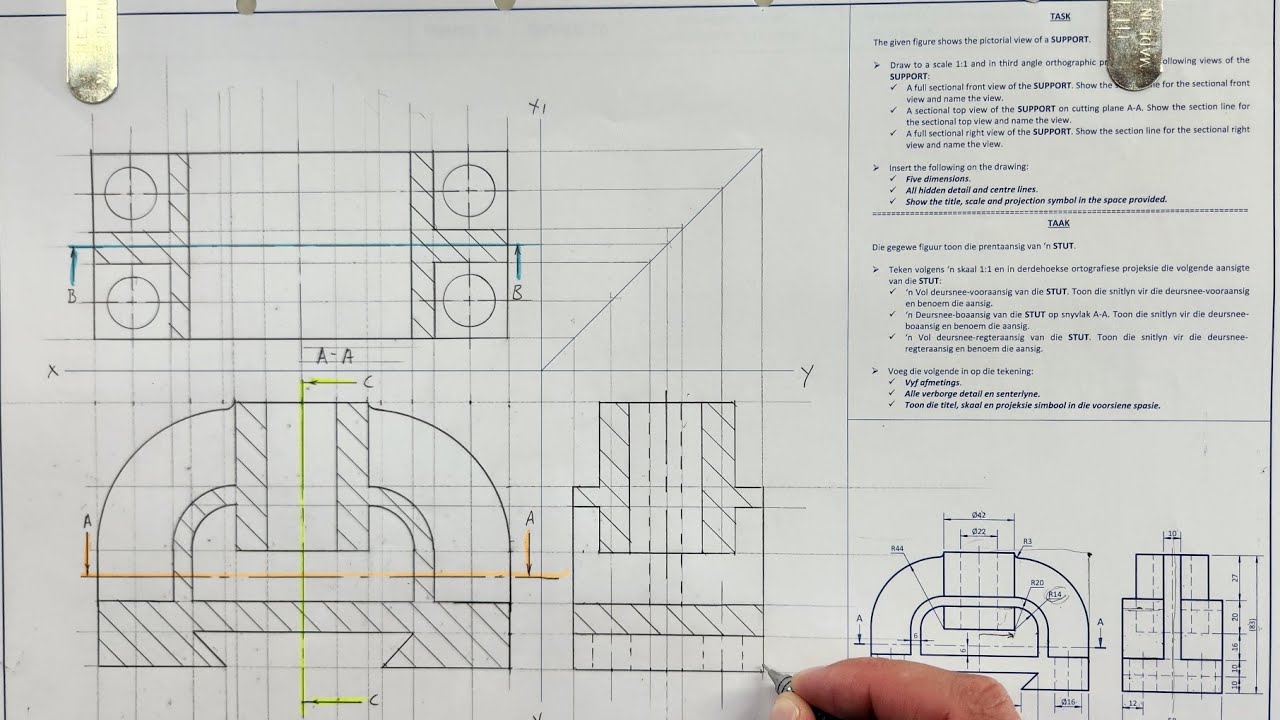 HOW TO draw a THIRD ANGLE Orthographic Projection - HSE | Page 6-14 | Grade 10