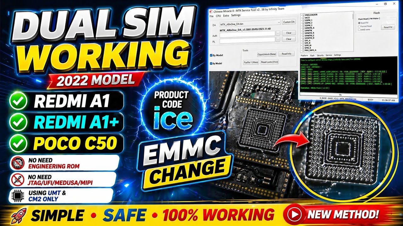 (हिंदी मैं) | Redmi A1/A1+/POCO C50 (ice) | Emmc Dead MTK Port Only | Emmc Change | With UMT & CM2 |