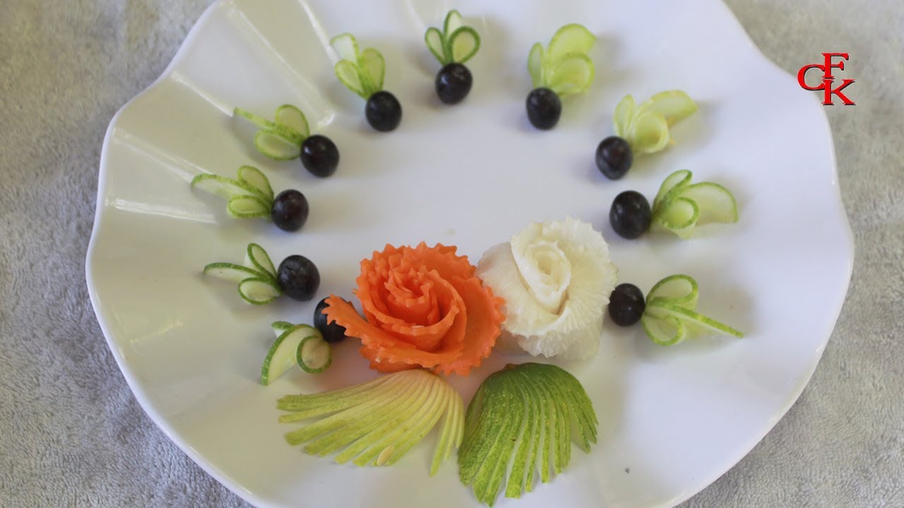 Vegetable Flower Carving | Beautiful Cucumber Garnish & Carrot Flower Design | By Chansok Fruit Art
