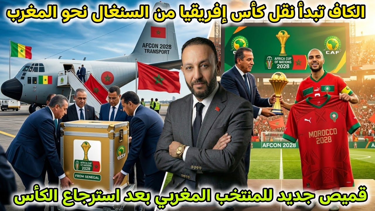 الكاف تبدأ نقل كأس إفريقيا للمغرب بعد سحبها من السنغال، و قميص جديد المنتخب المغربي بعد التتويج