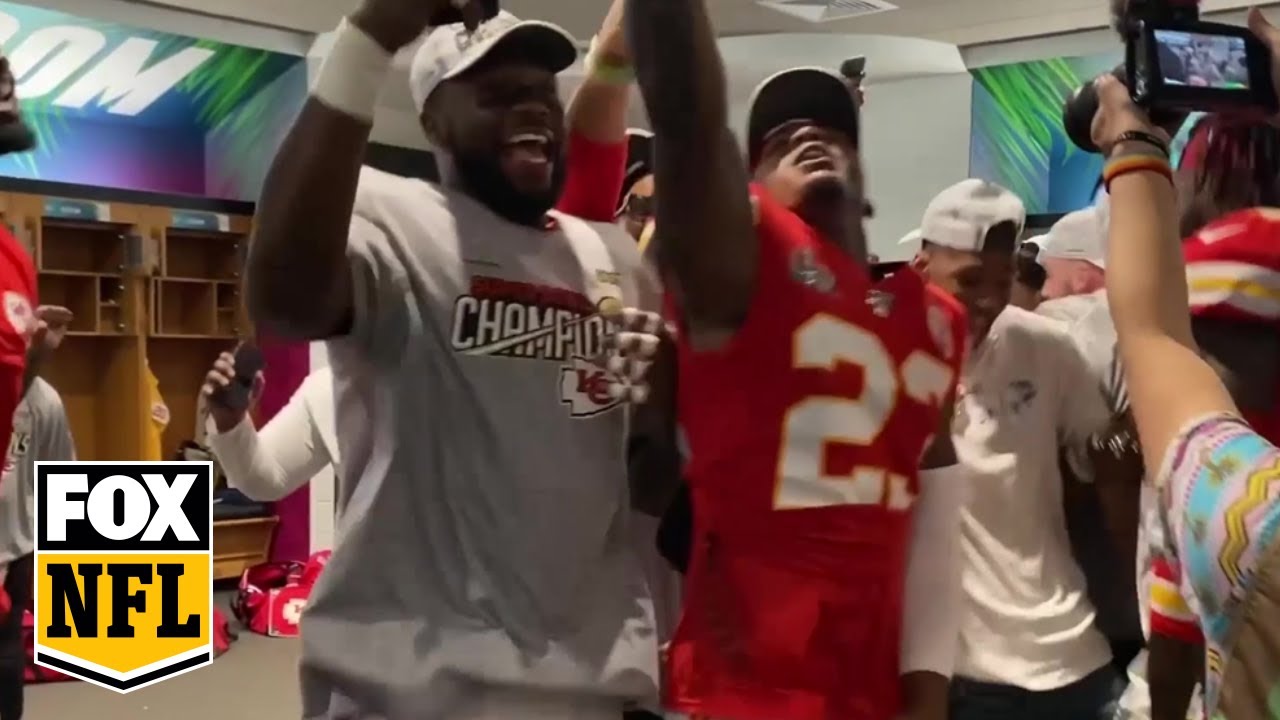 Kansas City Chiefs celebrate in the locker room after winning Super Bowl LIV | FOX NFL