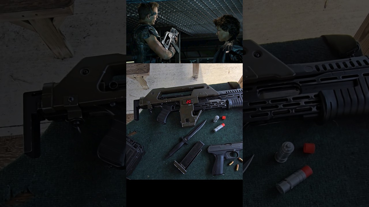 Firing a REAL Pulse Rifle #aliens #pulserifle #uscm #armat #movieguns #movieweapons #ripley #hicks