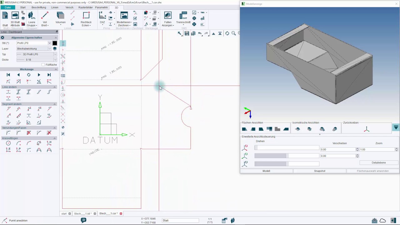 Blechbearbeitung in der 2D/3D CAD Software MEDUSA4 - Blechteile modellieren und abwickeln