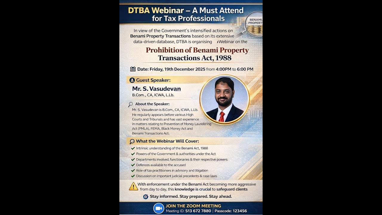 Prohibition of Benami Property Transactions Act, 1988 by Mr S Vasudevan