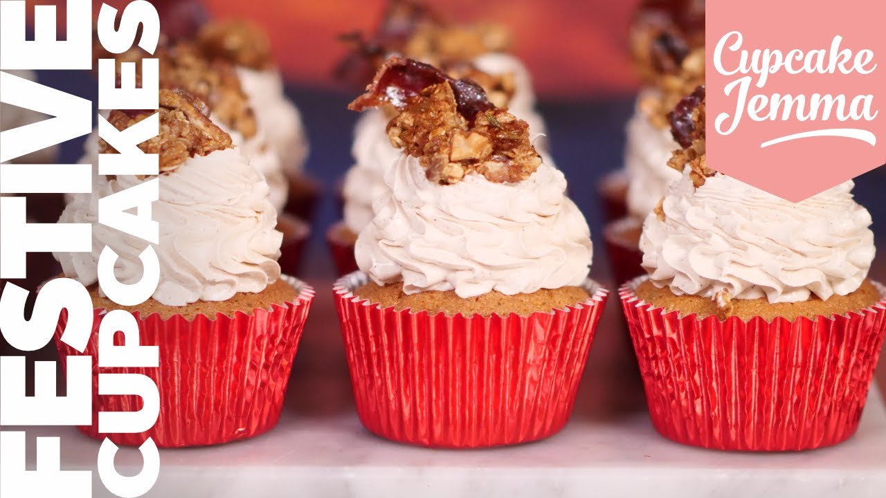 Festive Cupcake Recipe with Swiss Meringue & Candied Bacon | Cupcake Jemma