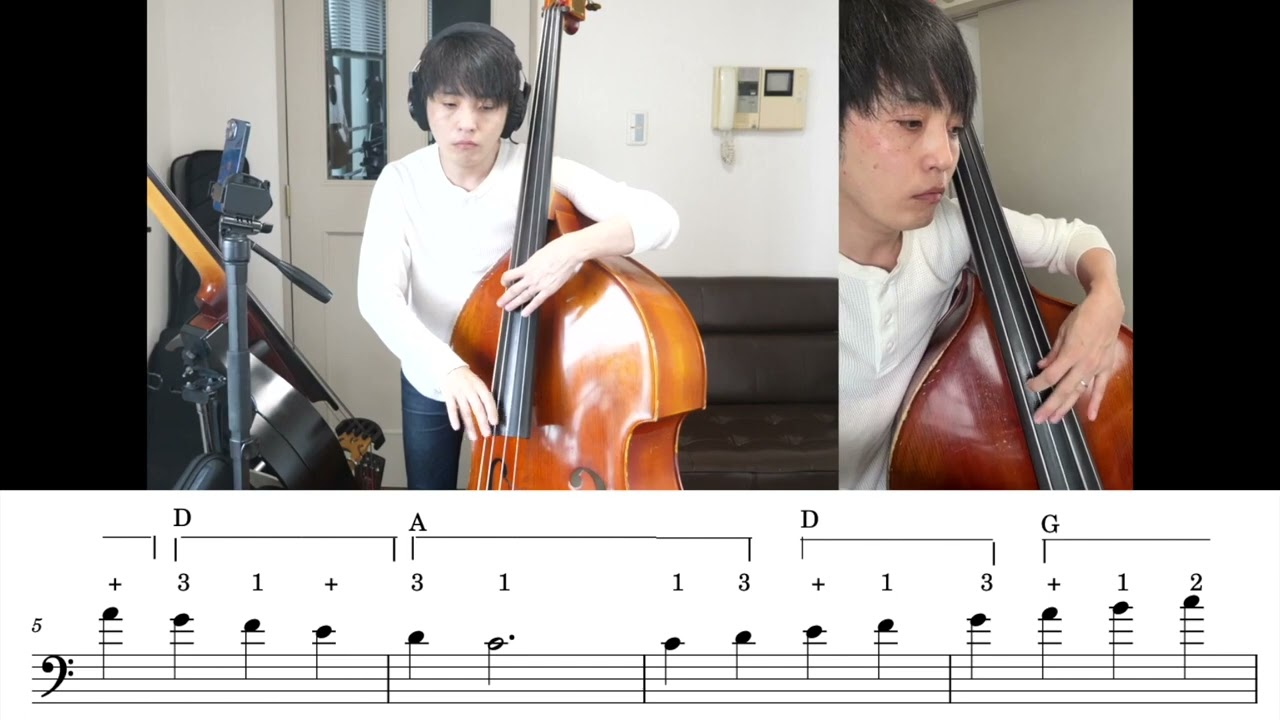 C major scale double bass with piano guide sound source for practice