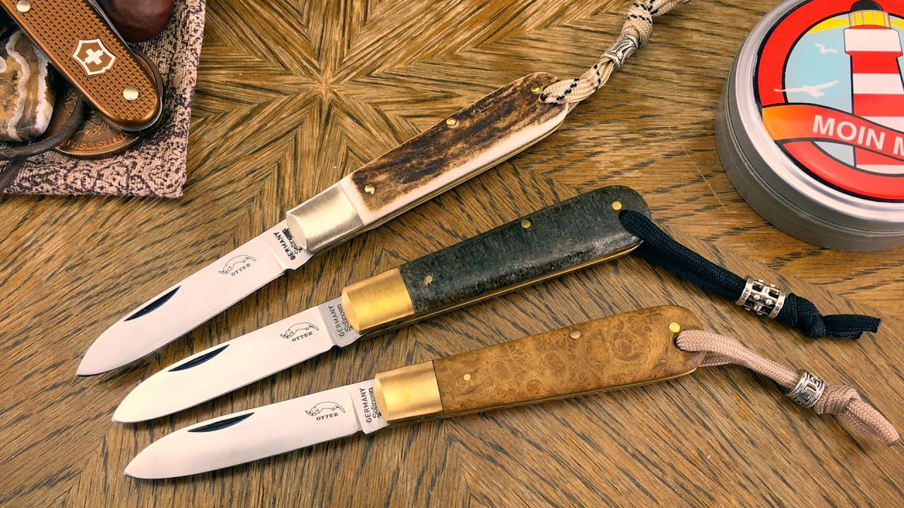 Otter-Messer Modell 166 (HH): Kompaktes EDC-Taschenmesser (Dinosaurier, Hirschhorn, Maserrobinie)