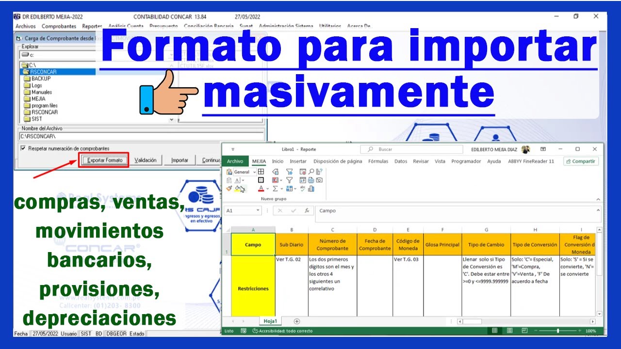 Descargar formato para importar masivamente al CONCAR compras ventas movimientos bancarios