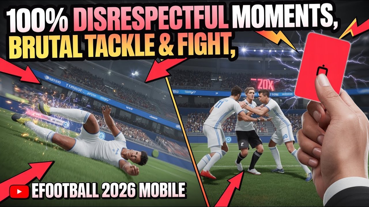 100% Disrespectful Moments 😡 | Brutal Tackle, Fight & Red Card | eFootball 2026 Mobile | PES