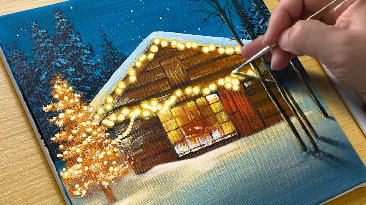 How to Draw a Snowy Night / Acrylic Painting for Beginners