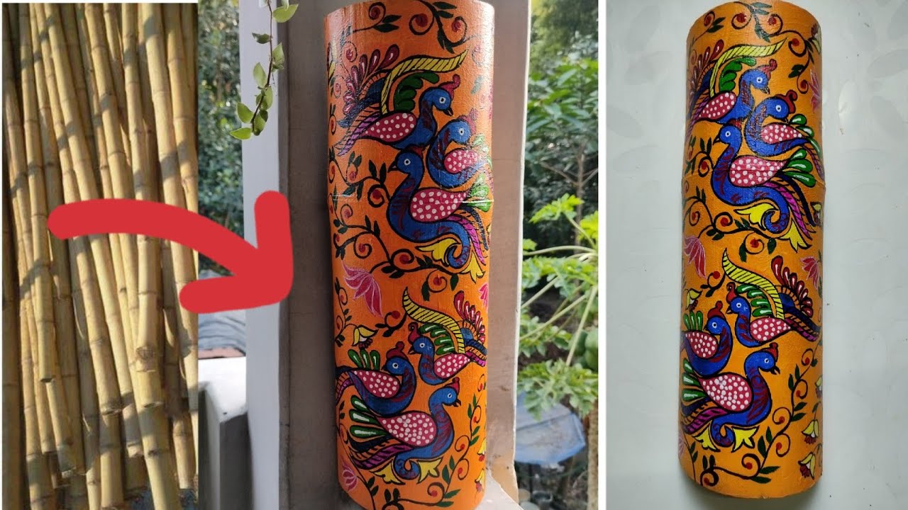 Madhubani art on Bamboo/Mithila art form/Bamboo art/ Madhubani art.. #Artisa