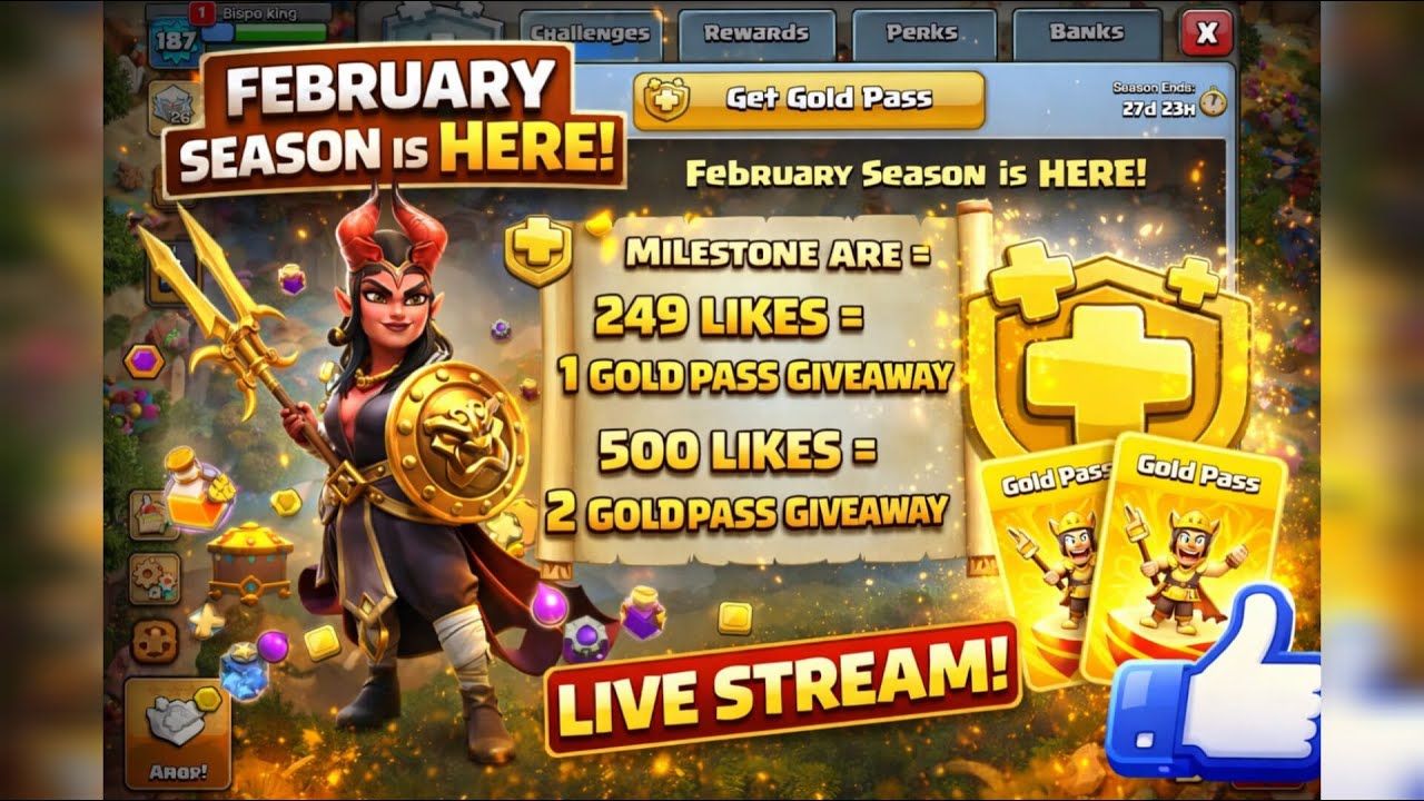 COC Feburary Month Update & 1st Gold Pass Give Away of The Month 🎁 ! Town Hall 18 #livecoc @udey022