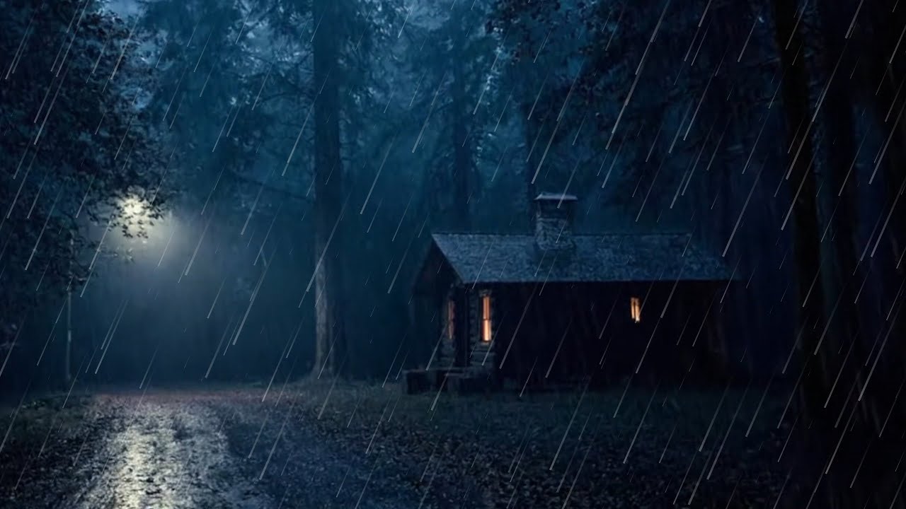 🔴Dark Rainy Forest Cabin at Night 🌧️ | Deep Sleep, Relax, Study Ambience (4K)