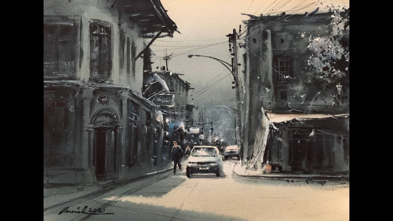 How to paint urban in watercolor painting demo by javid tabatabaei