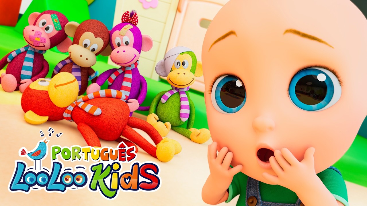 🐵 Cinco Macaquinhos + Banho Divertido - LooLoo Kids em Português - Músicas para Crianças