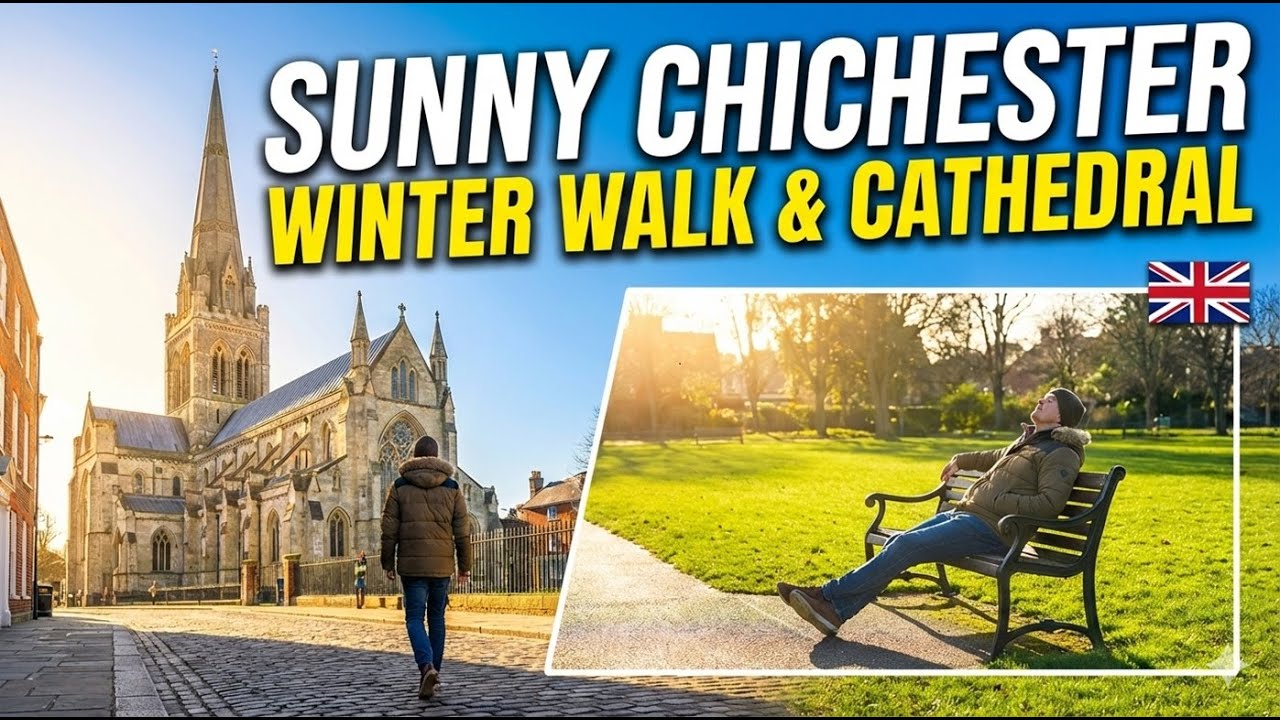 Sunny Winter Day in Chichester, UK | City Walk, Cathedral & Park ☀️🇬🇧 4K