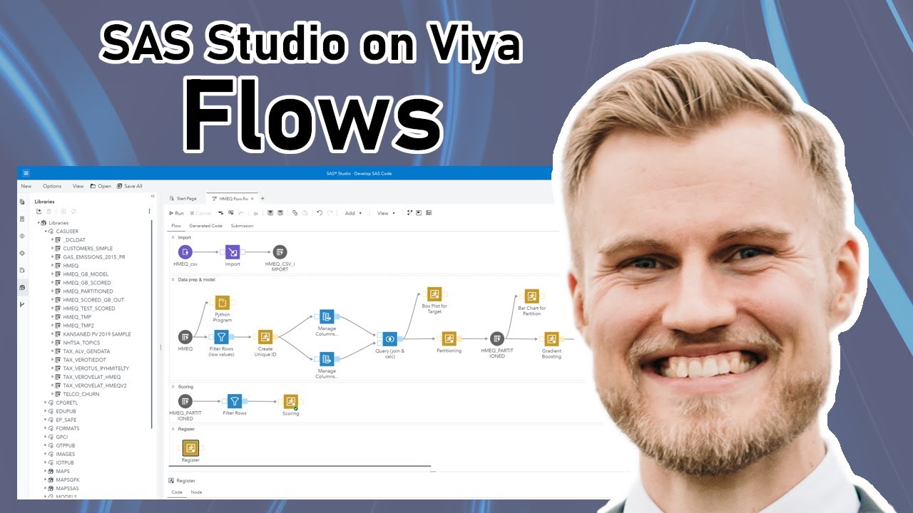 SAS Studio Flows on Viya: Prep data, build ML model, score data and register model
