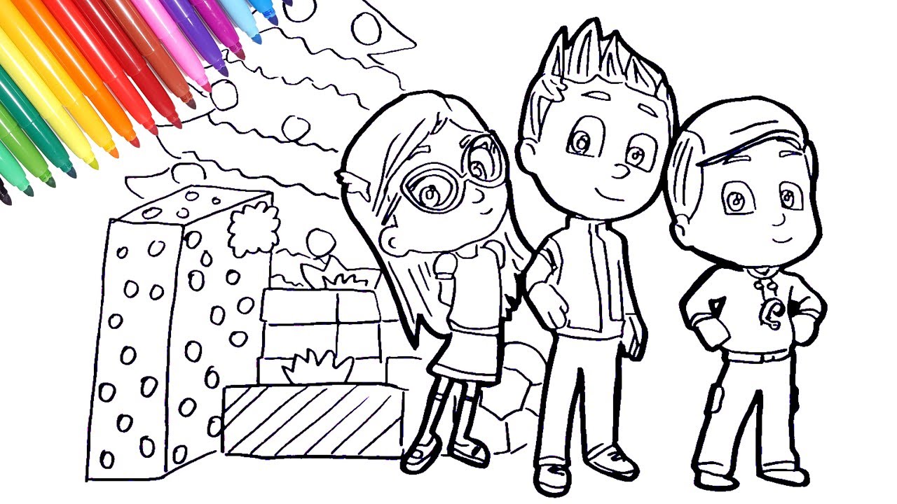 PJ Masks Amaya Conor Greg Christmas coloring pages | how to draw pj masks with christmas Presents