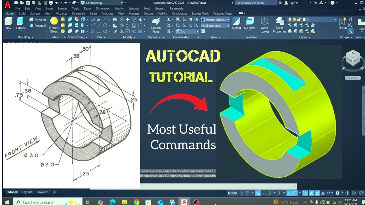 AutoCAD Tutorial- 2025  ll Easy way Making this 3D sketch #autocad #begginers #tutorial #practice