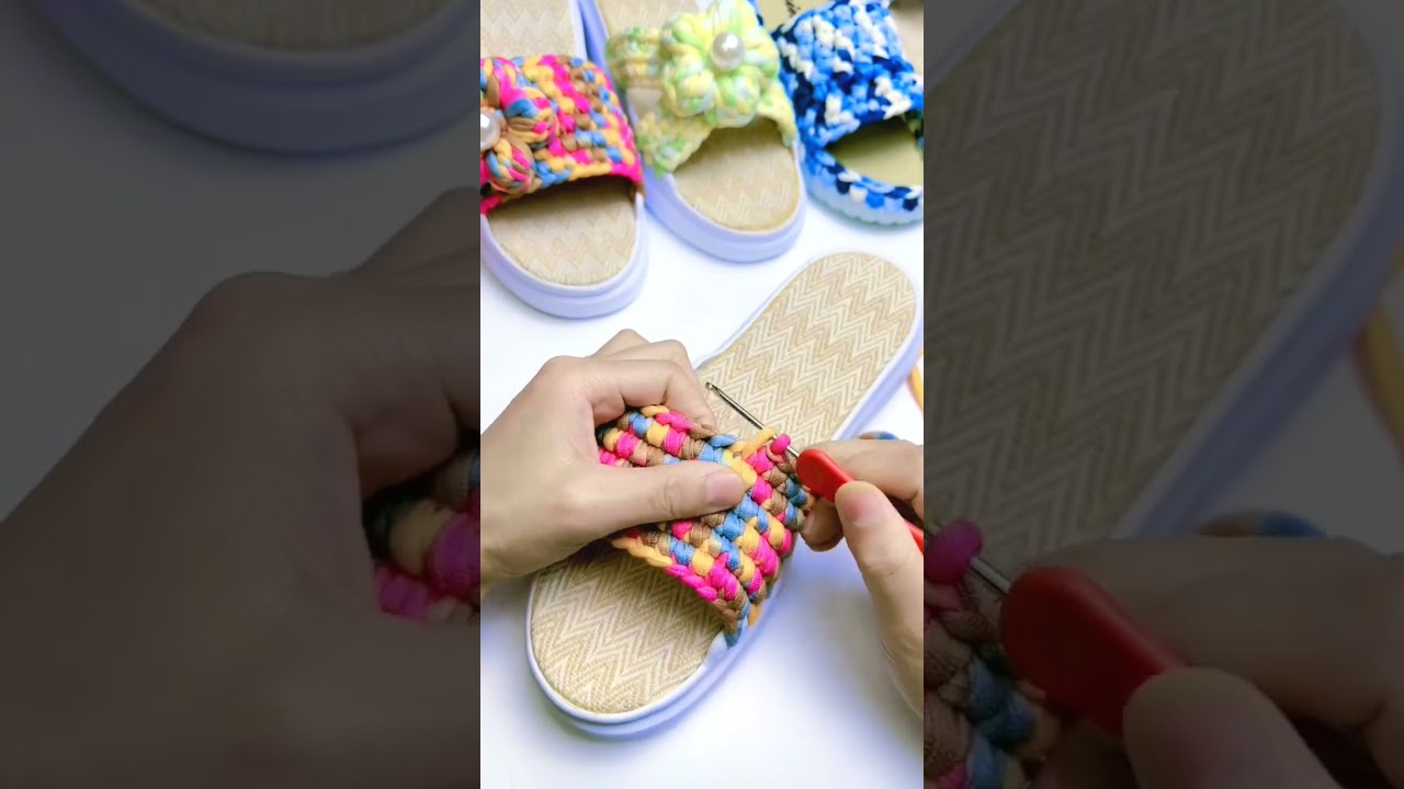 let's crochet new sandals using fabric yarn #crochet #sandals #handmade #diy