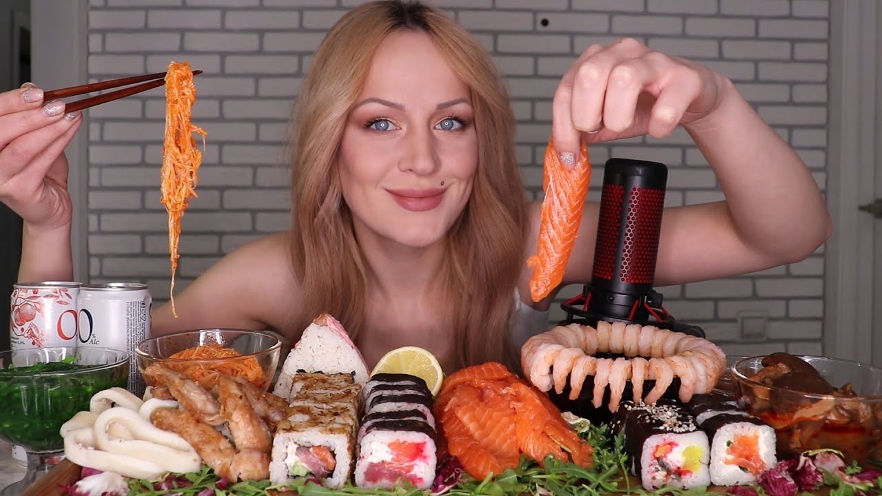 MUKBANG | Роллы/суши, морепродукты, салаты | Rolls/sushi, seafood, salads не ASMR