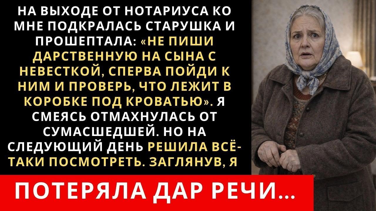 На выходе от нотариуса ко мне подкралась старушка и прошептала  «Не пиши дарственную на сына
