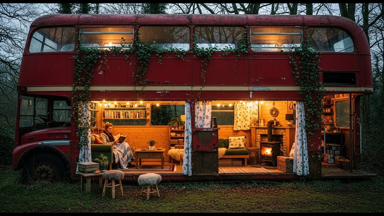 Turning an Abandoned Double-Decker Bus into a Dream Forest Home | Full ASMR Build Transformation