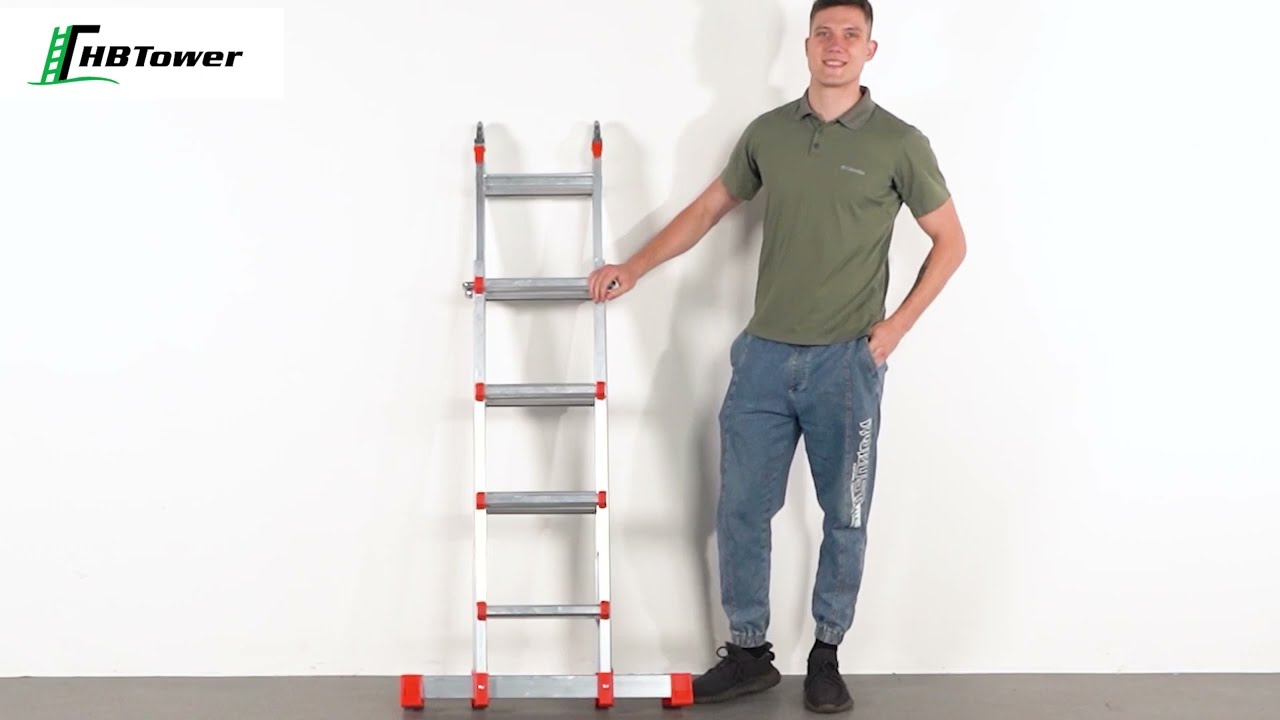 HBTower Muti-Position Collapsible Ladder & Removable Tool Tray with Stabilizer Bar