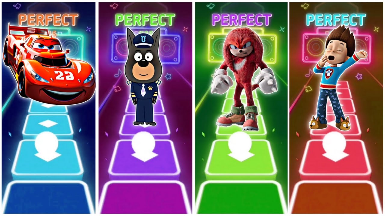 McQueen 🆚 Sheriff Labrador 🆚 Knuckles 🆚 Paw Patrol Ryder in Tiles Hop EDM Rush🎶