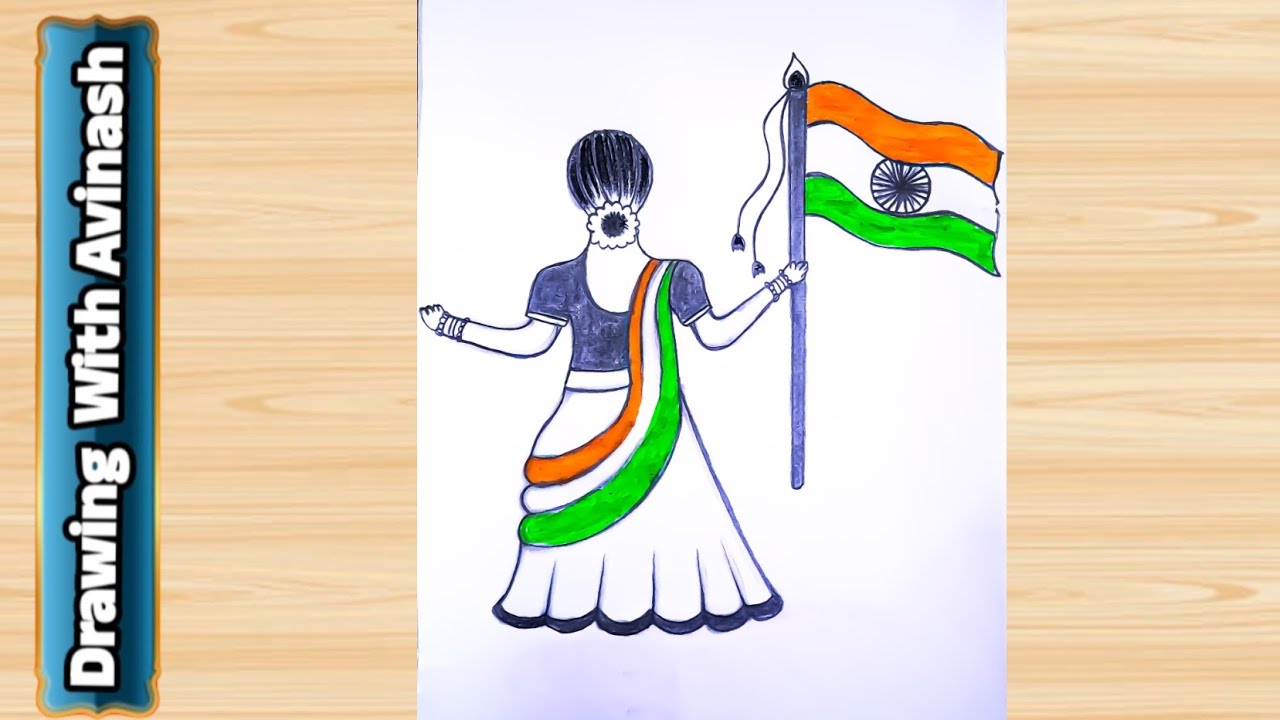 Independens day drawing 🇮🇳/ Republic Day Special Drawing/How To Draw Girl Holding Indian Flag|chitra