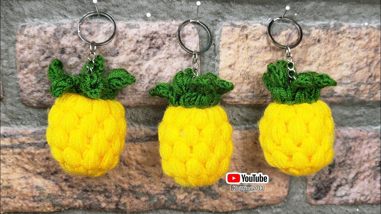 🍍Crochet puff puff pineapple keychain making, very easy to make 🍍 #crochet #handmade 