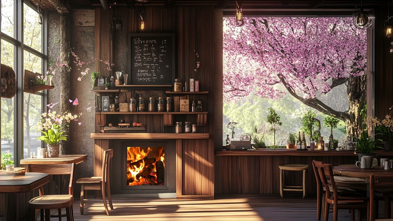 Quiet Spring Café Sounds ☕ Light Jazz Background Music for Reading and Study