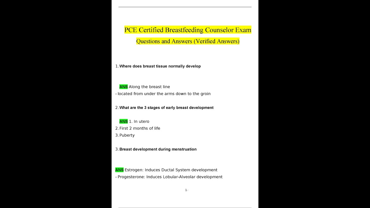PCE Certified Breastfeeding Counselor Exam Questions and Answers 2024 2025 Verified Answers