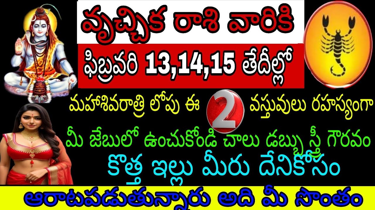 వృచ్చిక రాశి వారికి ఫిబ్రవరి 13 14 15 తేదీల్లో మహాశివరాత్రి లోపు ఈ రెండు వస్తువులు రహస్యంగా మీజేబులో