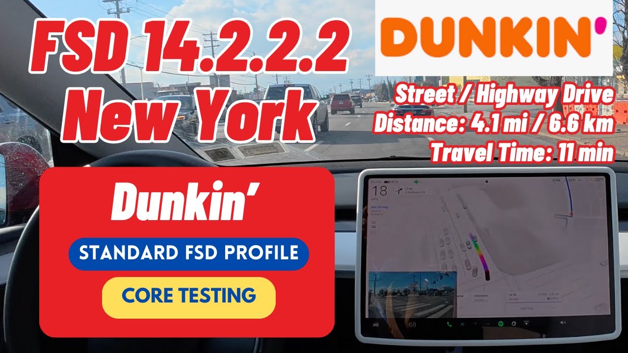 Tesla FSD v14.2.2.2 Dunkin' Run: 1 Intervention in Model Y