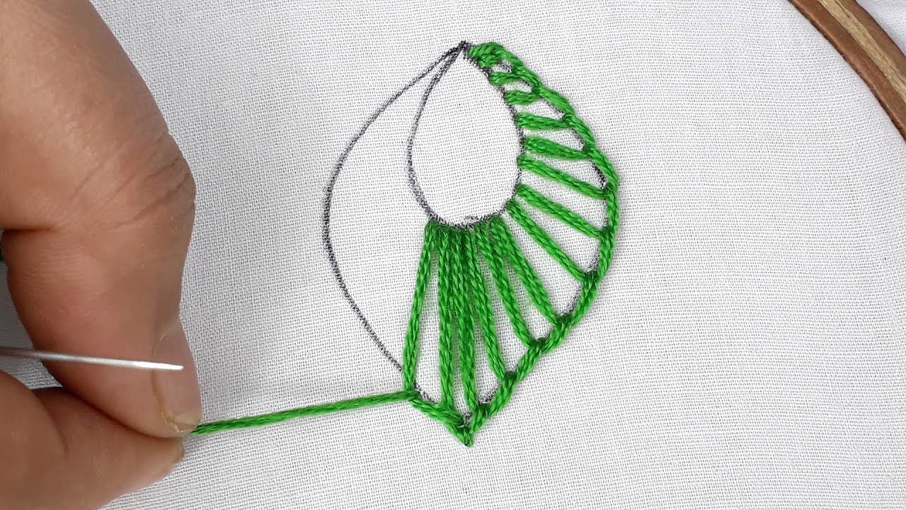 Buttonhole & spider combine leaf stitch  design/Hand embroidery leaf design