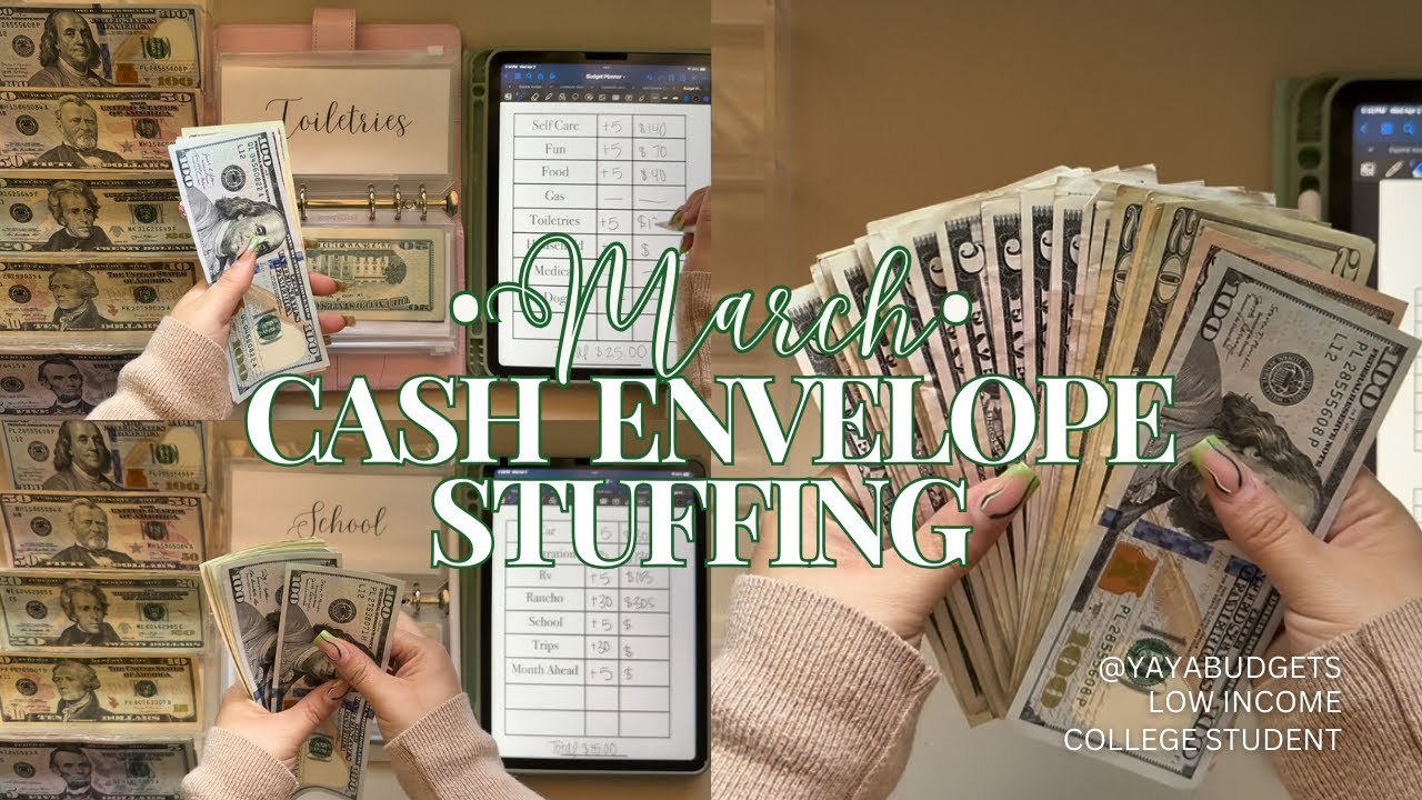 MARCH Cash Stuffing| $425 | Cash Envelopes| Low Income College Student| Long/Short Term Goals| 2025