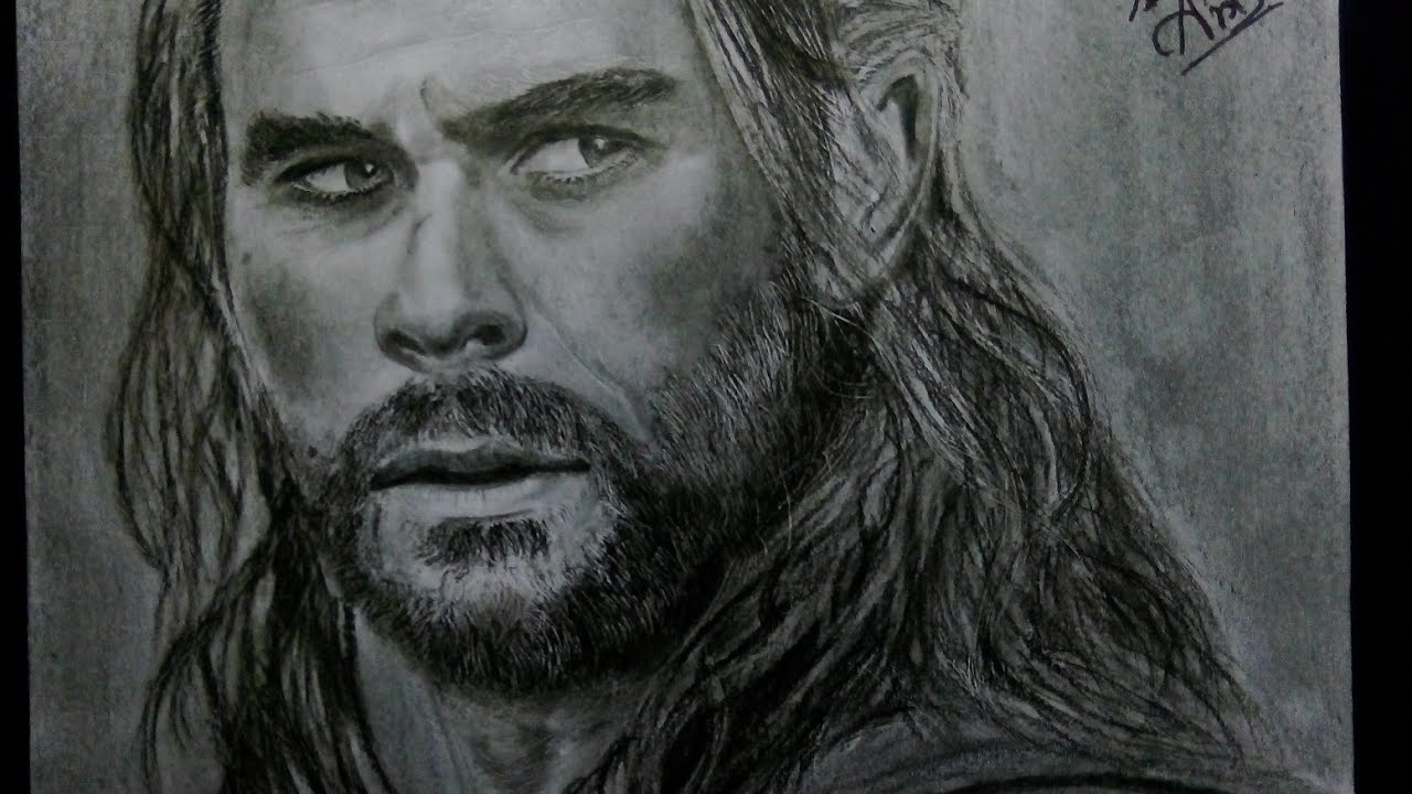 Charcoal Drawing CHRISTOPHER HEMSWORTH  as THOR. || Time Lapse video||