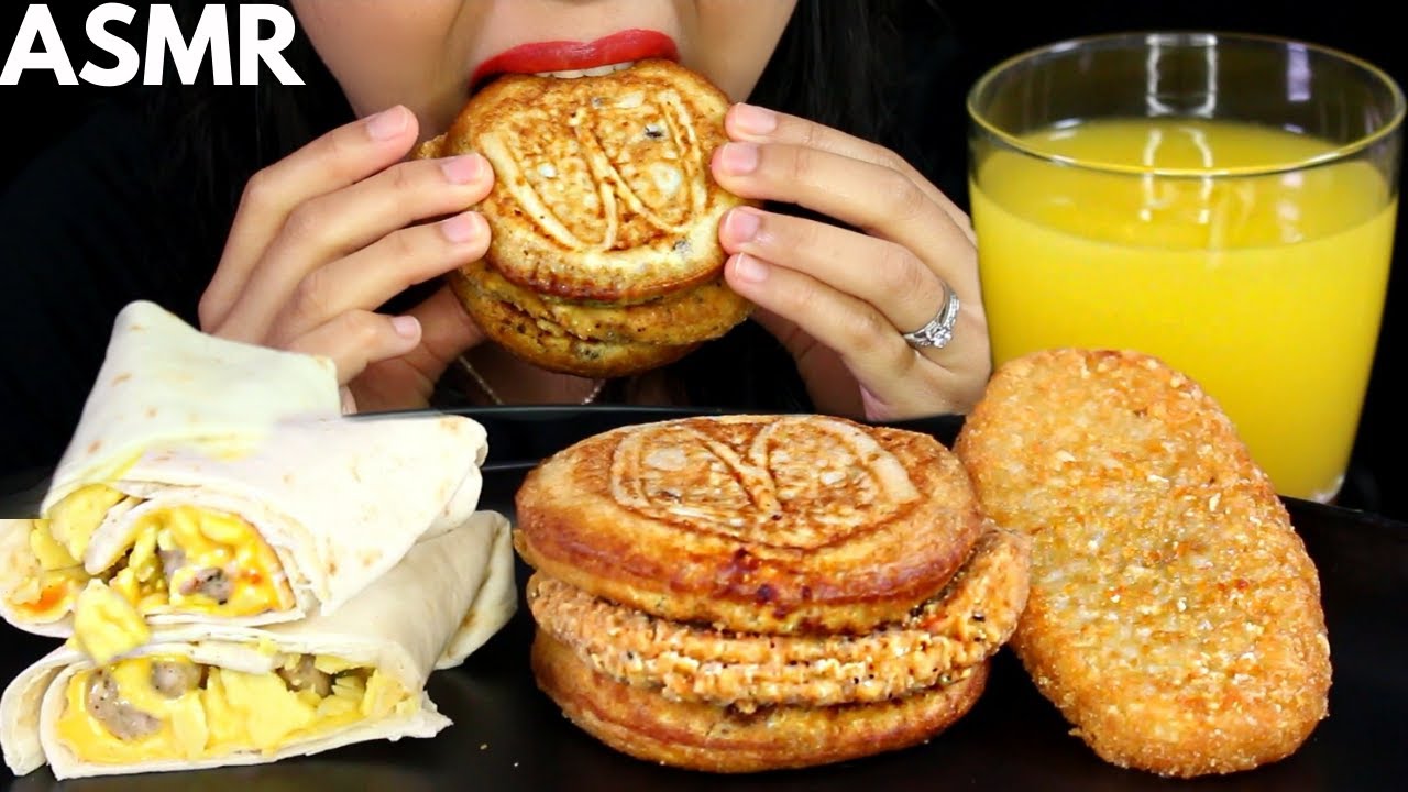 ASMR McDonald's Chicken McGriddle, Sausage and Egg Burrito, Hash Brown EATING SOUND MUKBANG