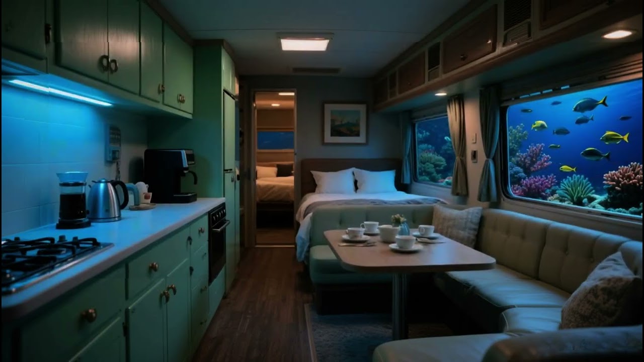 Relaxing atmosphere for sleep during deep-sea submarine exploration missions.