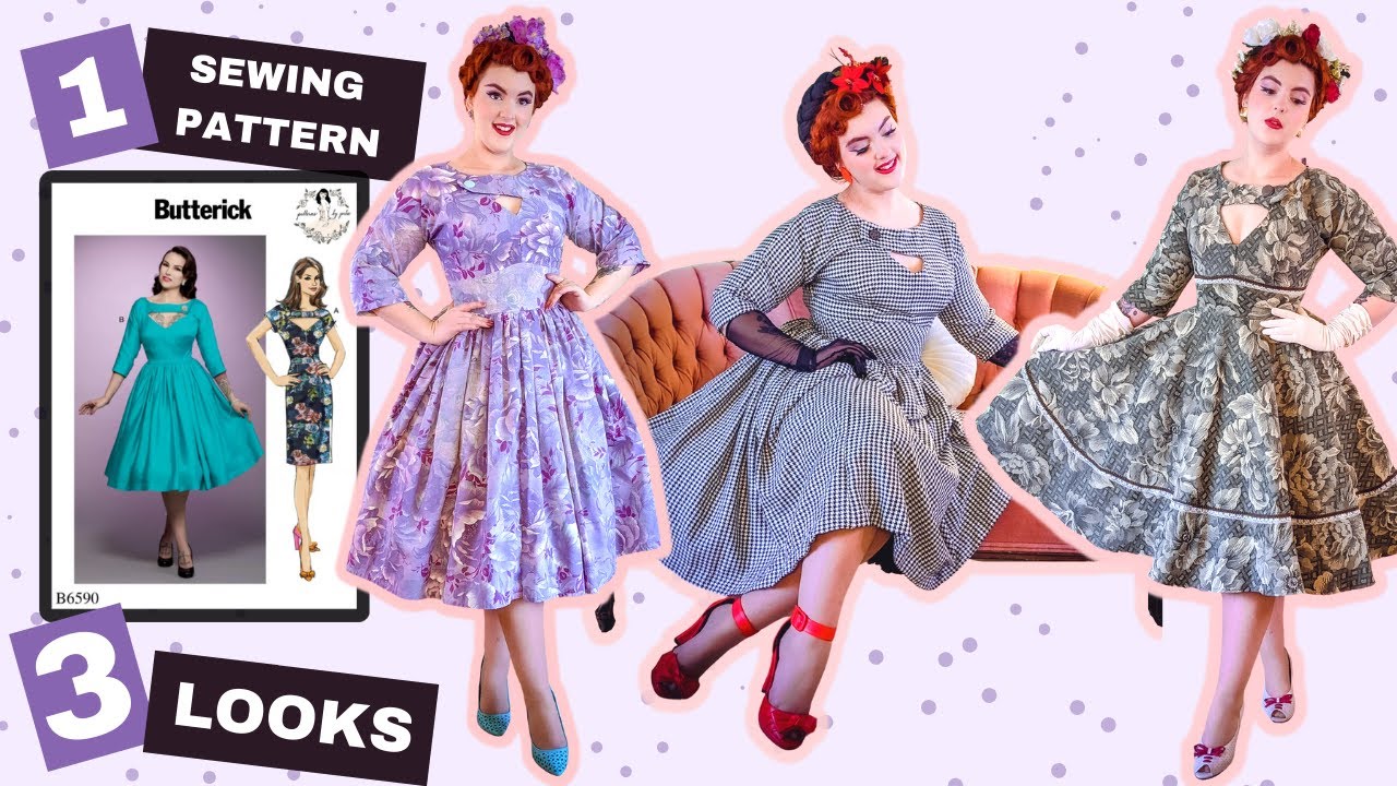 Sewing Butterick B6590 & Making 3 X 1950's Dress | Step By Step Tutorial | VintageStyle Sewing