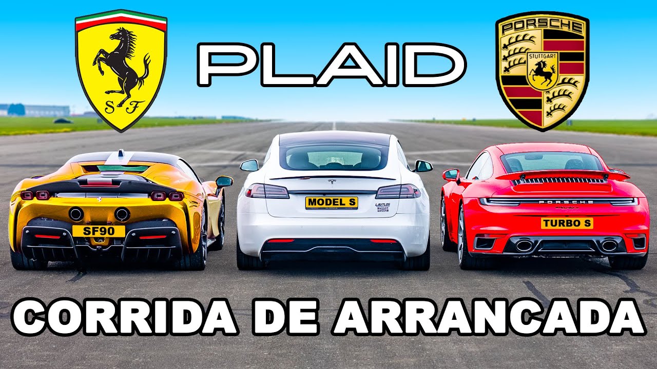 Tesla Model S PLAID vs Ferrari SF90 vs Porsche 911 Turbo S: CORRIDA DE ARRANCADA