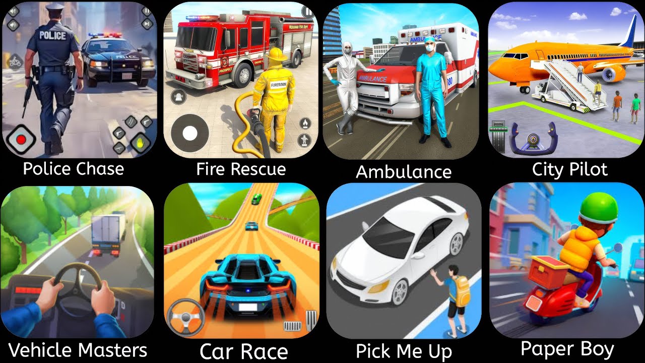 Real Police Chase Car Simulator,Fire Rescue Simulator, Ambulance RescueSimulator, CityPilotSimulator