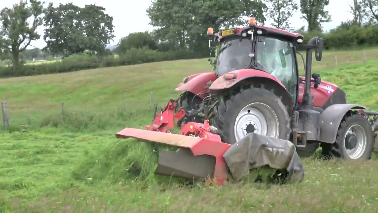 Mowing Rowing Liting Grass, Case 175 N H T6 180, Massey S7718, Pottinger Forage box
