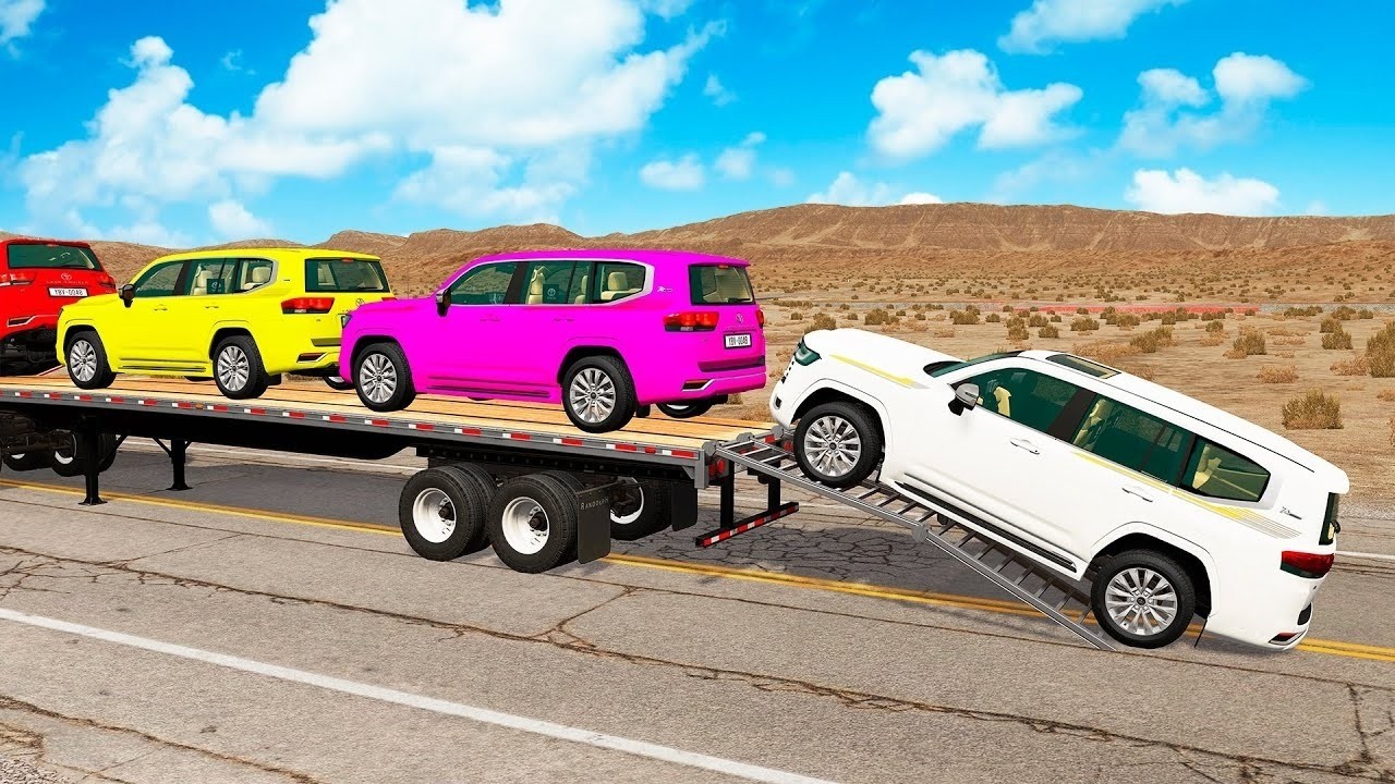 Flatbed Truck Mcqueen 8+min | Transportation with Truck -  Speedbumps vs Car #135 - BeamNG.Drive
