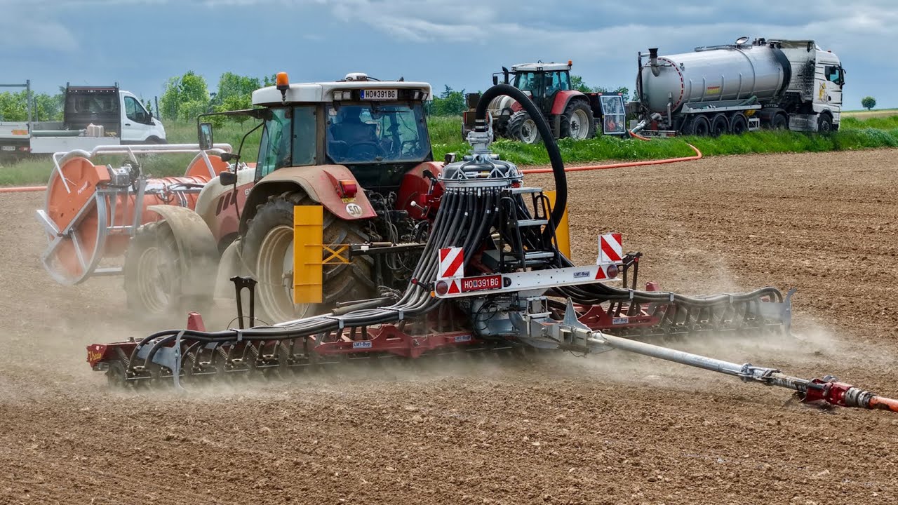 Steyr 6195 CVT mit Vredo Schlitzgerät Profi 9m DS-H & Perwolf Verschlauchung im Einsatz