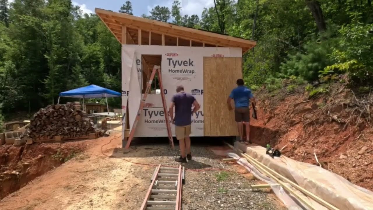 $5K DIY Tiny House Cabin Build  12x24 Drying it in and adding a porch. Part 4