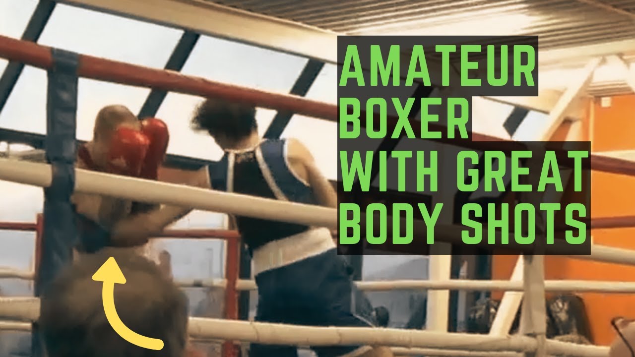 Amateur boxer throwing hard body shots and giving different looks